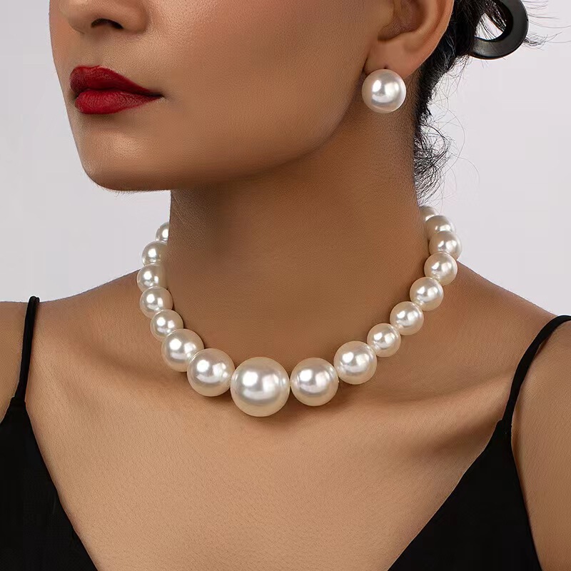 Cross-border New Imitation Pearl Necklace European and American Cold Style Retro Beaded Earrings Niche Design Sense Necklace suit Cross-border New Imitation Pearl Necklace European and American Cold Style Retro Beaded Earrings Niche Design Sense Necklace suit
