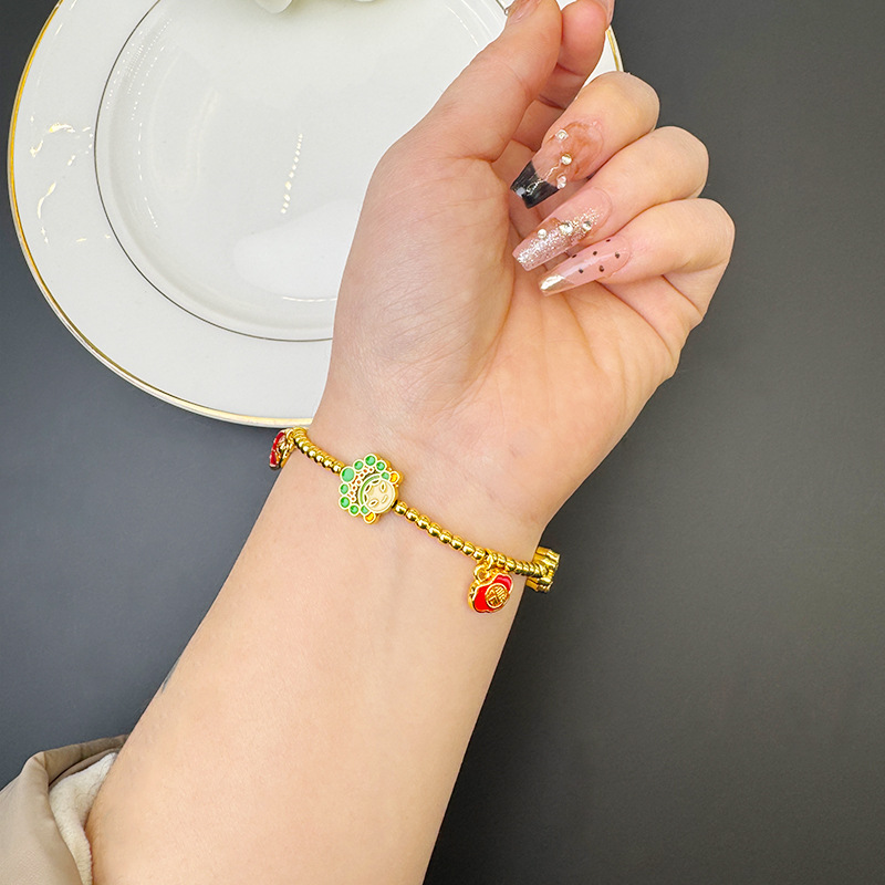 Guochao vietnamita pulsera de oro de arena, cerradura de seguridad, pulsera de cuentas, joyas al por mayor, nicho femenino