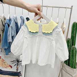女童2023春秋夏装儿童韩版衬衫幼儿长袖上衣娃娃衫宝宝衣