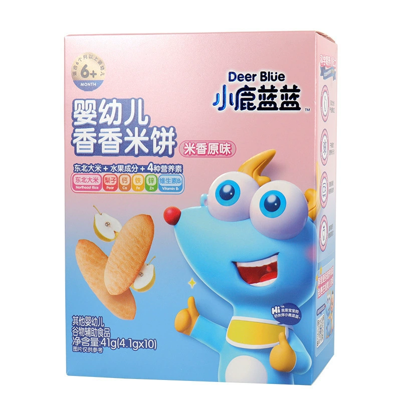 Fawn Blue Baby Ароматный рисовый пирог 41 г В штучной упаковке 10 пакетов без сахара и соли 6-месячное молярное печенье