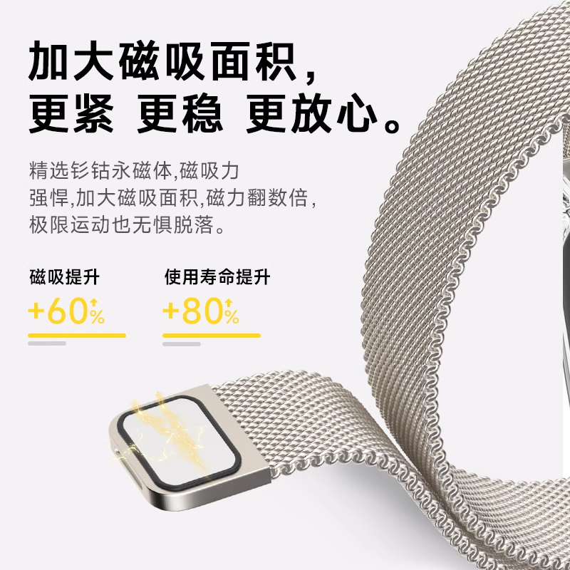 适用小米手环10表带xiaomi band9/8米兰尼斯不锈钢磁吸金属表带|undefined