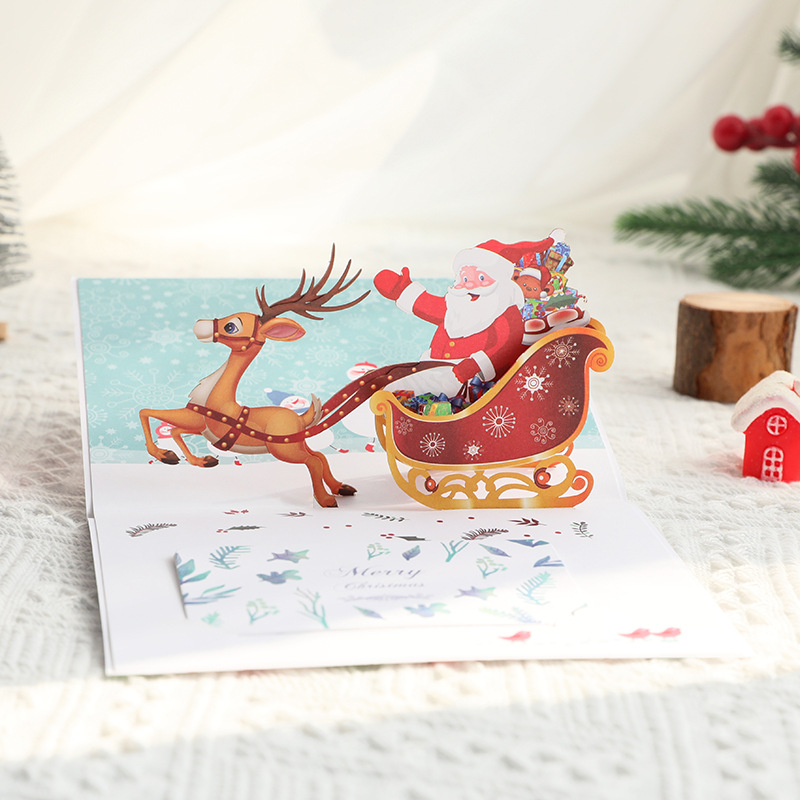 3D聖誕鹿車聖誕節立體賀卡節日祝福手工創意禮品禮物留言卡片批發