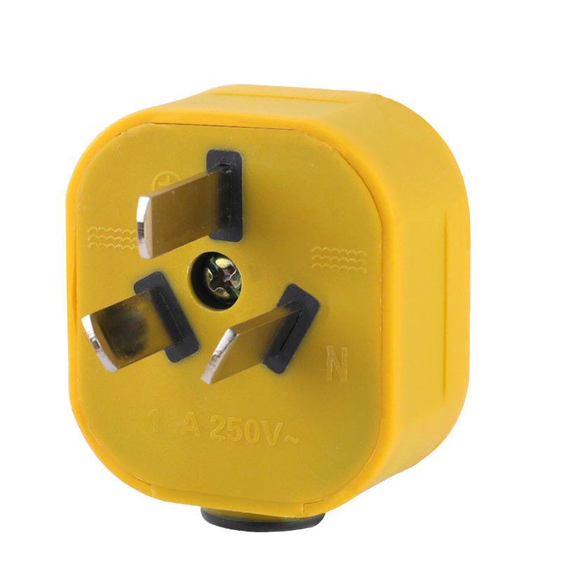 1.4厚铜片可拆卸大功率扦头 恒兴泰719一体铜黄色包胶10A三插头