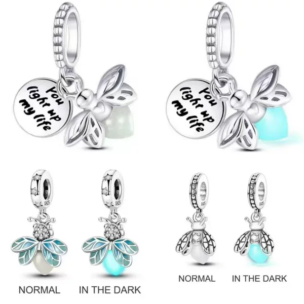 Pan's Eco-Friendly Copper Silver-Plated Two-Tone Luminous Firefly Pendant Bracelet Beads Cross-Border Hot-Selling Model Factory Direct Sale