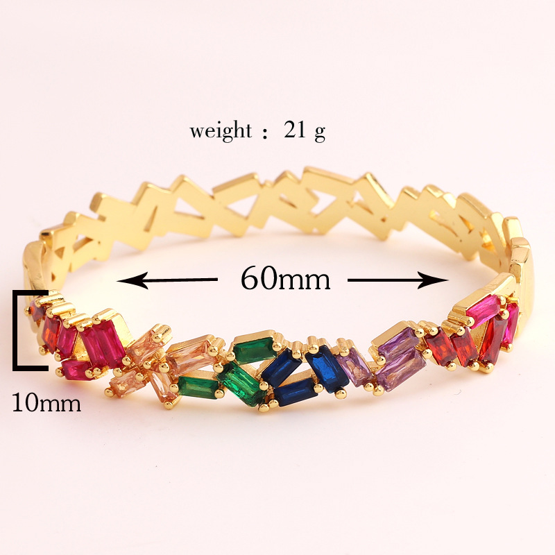 Zircon Inlay Material Glam Multicolor Star Rectangle Copper 18k Gold Plated Zircon Bangle In Bulk