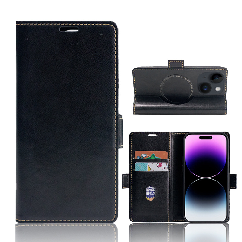 Suitable for Apple iPhone 15 Pro protective magnetic cover head wireless charging phone leather case_voghion.com