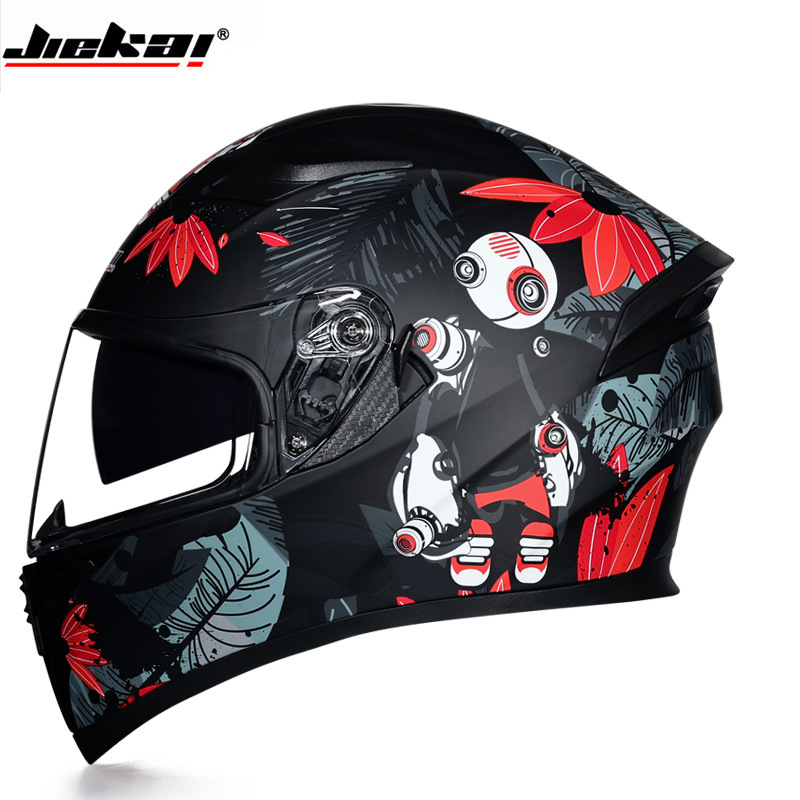Jiekai casco de motocicleta de doble lente para hombre fuera de la carretera casco para correr coche eléctrico de Invierno para mujer tapa completa casco completo