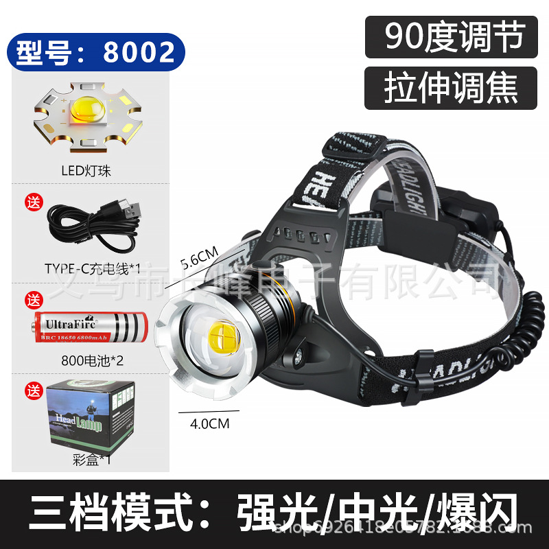 Faro P50 al aire libre transfronterizo de larga resistencia de aleación de aluminio enfoque telescópico de carga USB lámpara de pesca montada en la cabeza lámpara de minero