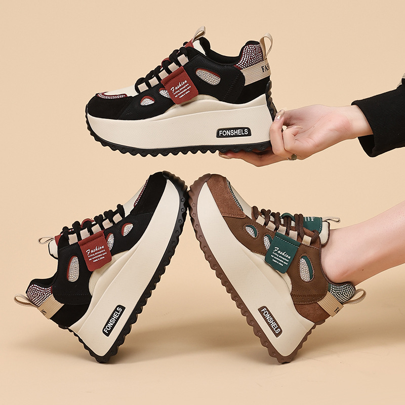 여성을 위한 두꺼운 밑창의 아빠 신발, 2025 가을 겨울 새로운 캐주얼 레이스 업 컬러 매칭 학생 포레스트 검프 운동화