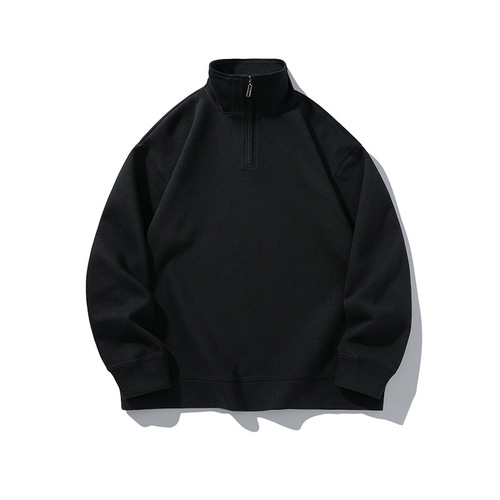 Autumn/Winter Fleece Lined Half-Zip Polo Shirt Sweatshirt Men's Trendy Collar Long-Sleeve T-Shirt Solid Color Cross-Border In-Stock Wholesale