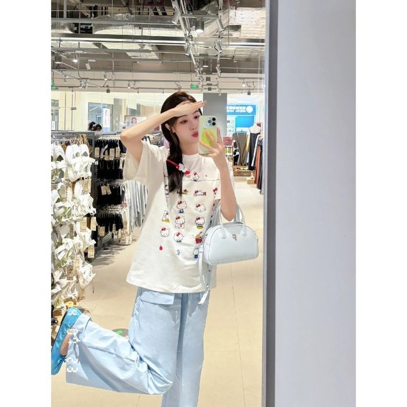 純綿半袖TシャツレディースKittyKTハローキティプリント半袖Tシャツ薄手トレンド夏韓国版|undefined