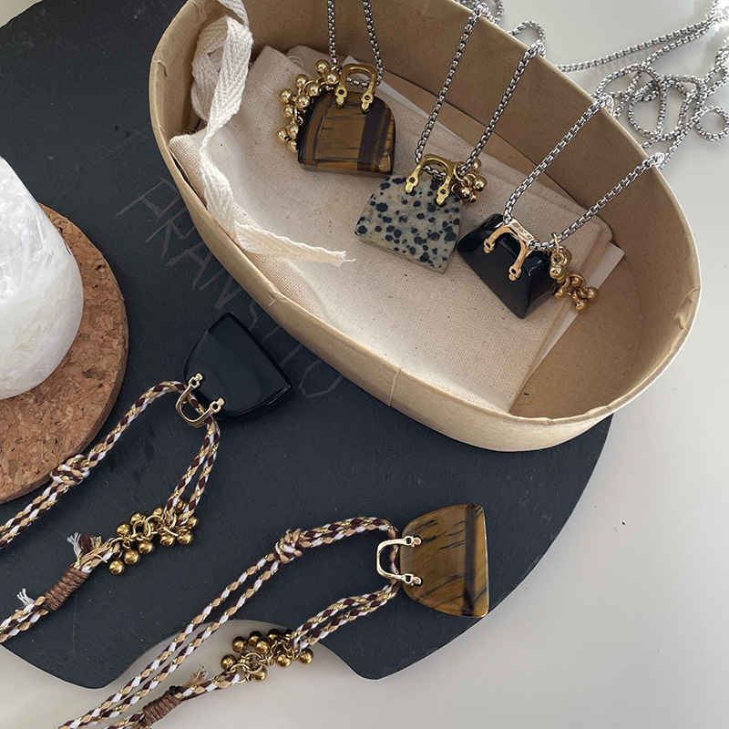 Pendant Necklace Classification Vacation Classic Style Geometric Tiger Eye Titanium Steel Obsidian Cord String Pendant Necklaces Wholesale
