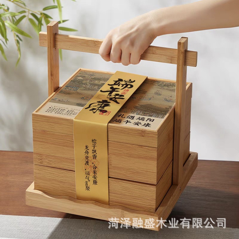 新中式双层木质中秋月饼收纳盒复古新款实木咸蛋黄茶饼点心收纳盒