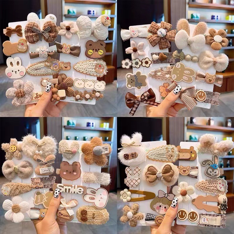Otoño e invierno accesorios para el cabello 2023 nuevos niños leche marrón felpa horquilla lindo Liuhai clip lado clip horquilla tocado pelo