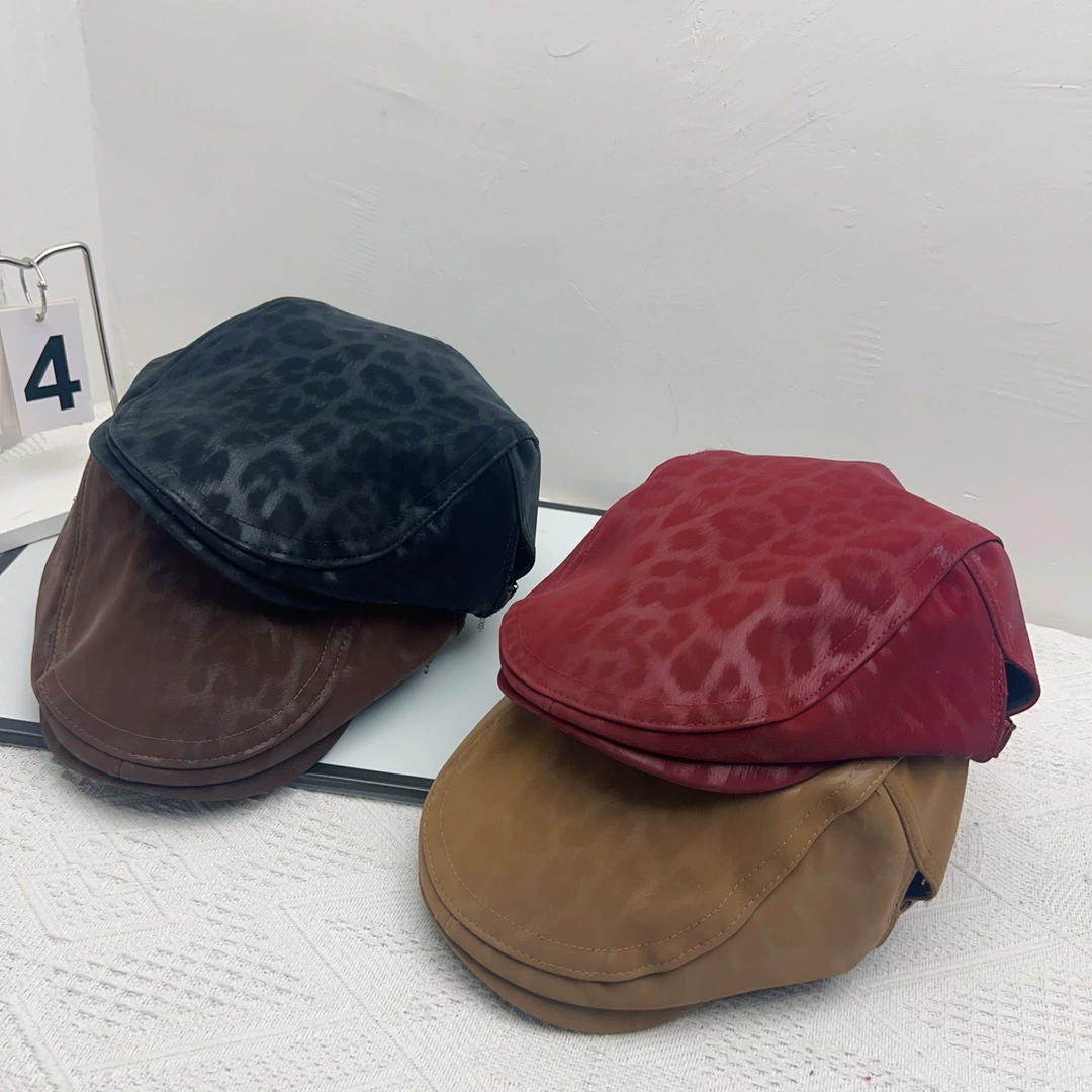Autumn and winter retro leopard print forward hat Korean style casual all-match show face niche personality beret street fashion trendy hat