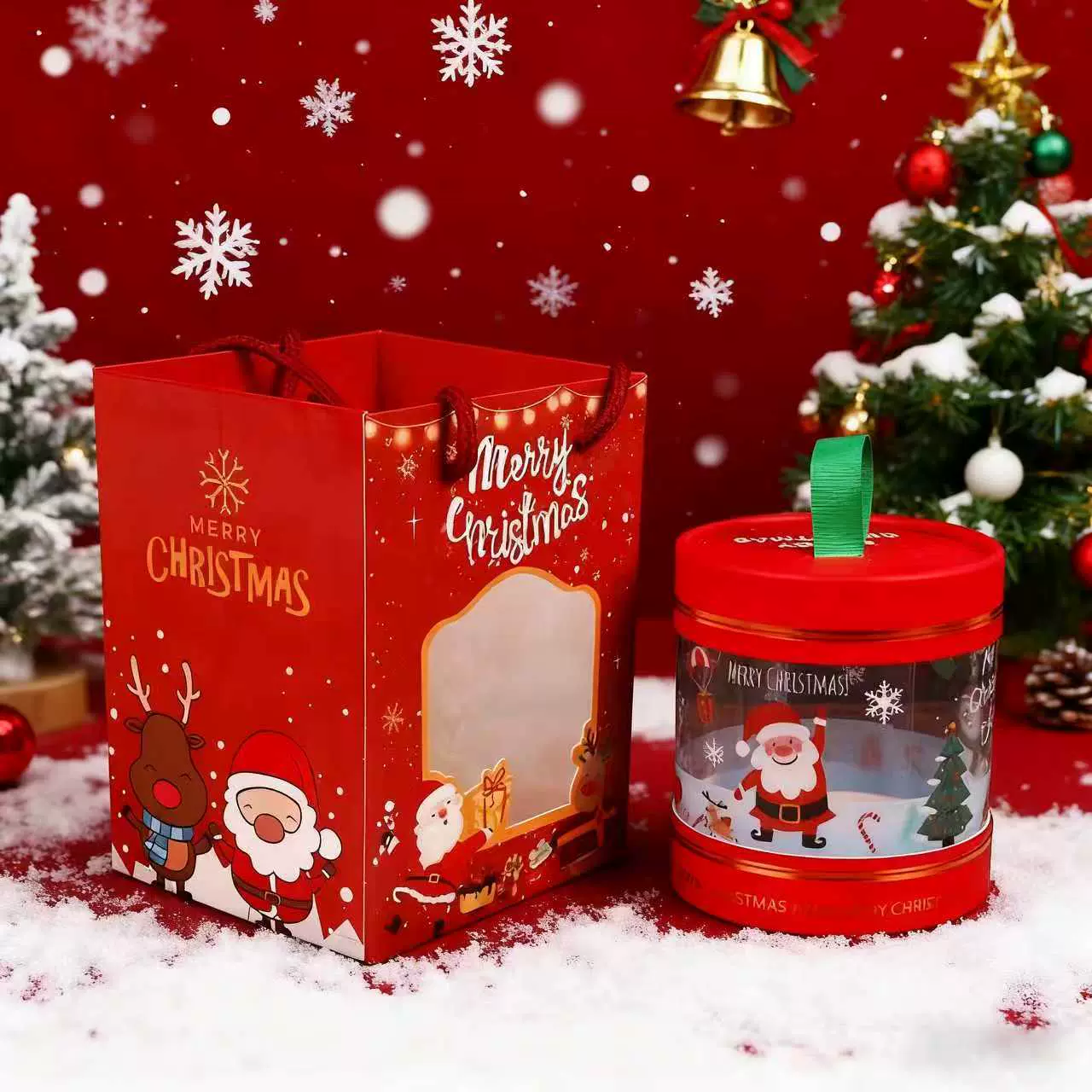 新款圣诞节礼品袋圣诞手提袋包装袋平安夜礼物袋圆桶平安果礼品盒