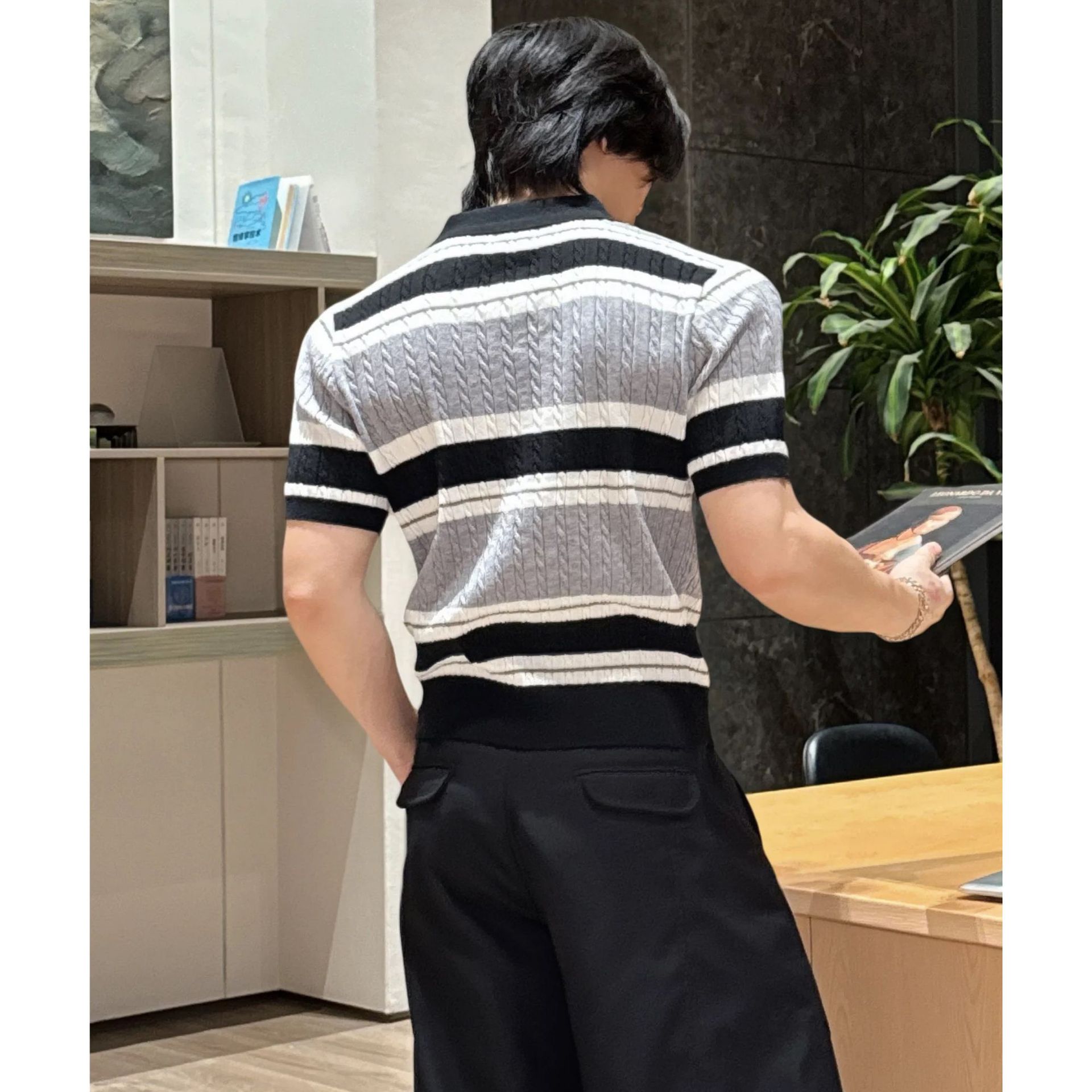 Polo camiseta de punto camiseta de manga corta camiseta de cuello de hombre rayas torcidas flores viejas ganancias de verano fábrica transfronteriza al por mayor