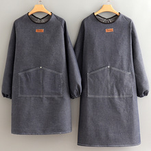 牛仔围裙女长袖男士罩衣工作服干活工厂电焊耐磨防油加厚布料