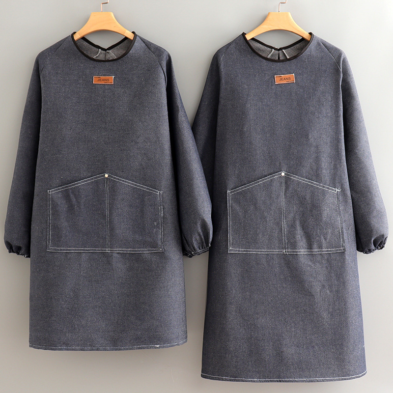デニムエプロン レディース 長袖 メンズ スモック 作業服 工場溶接 耐摩耗性 耐油性 厚手生地|undefined