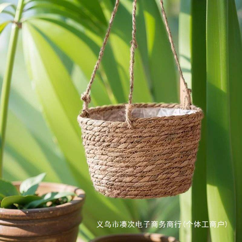 沐沐小铺手作草编花篮田园风蒲草编织吊篮绿植吊兰绿萝垂吊挂花盆