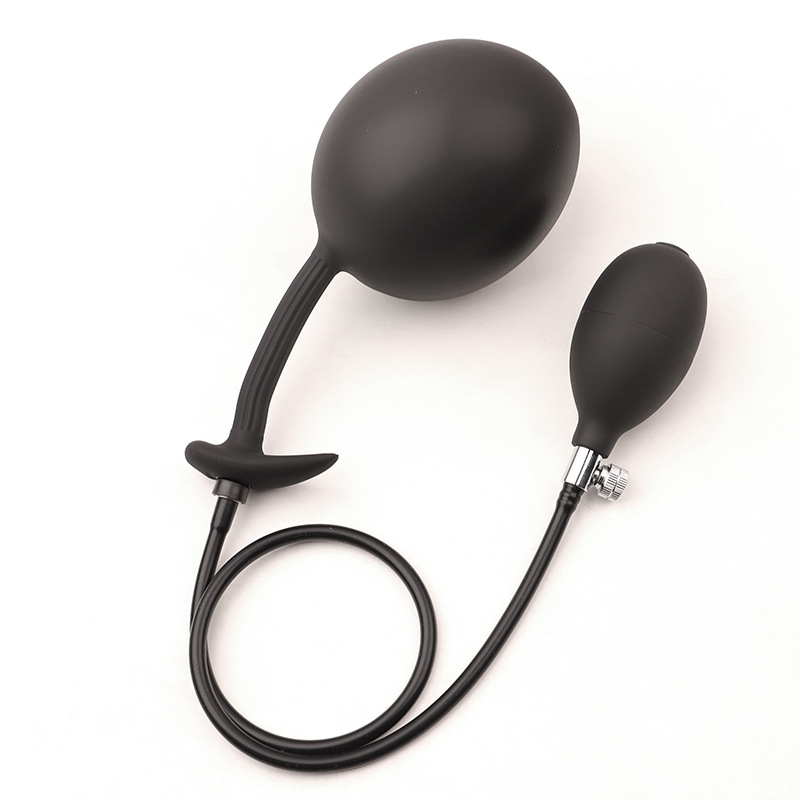 Magnetic Mango Inflatable Anal Plug with Steel Beads, Manual Pump Expansion, Black Silicone — detail image 11