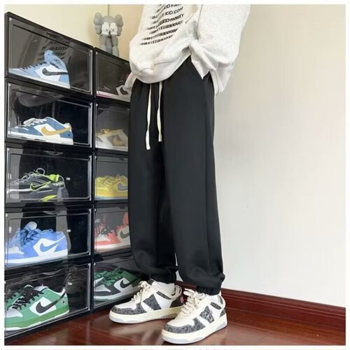 Japanese-style city boy vintage gray sweatpants with elastic cuffs | Men's streetwear boyfriend-fit, loose-fitting casual joggers perfect for street dance and everyday comfort