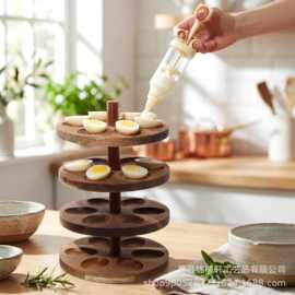 跨境木制魔鬼蛋收纳架木质多层鸡蛋置物架实木甜品蛋糕展示架