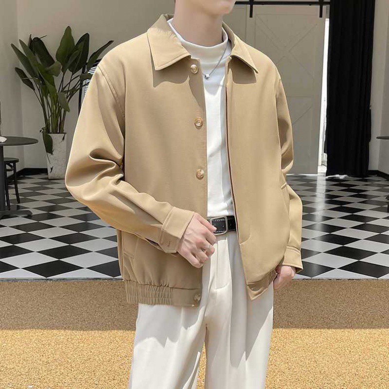 1 2024 Autumn New Short Workwear Jacket Casual Simple Trendy Turn-Down Collar Mature Style Men's Coat Fashion_voghion.com