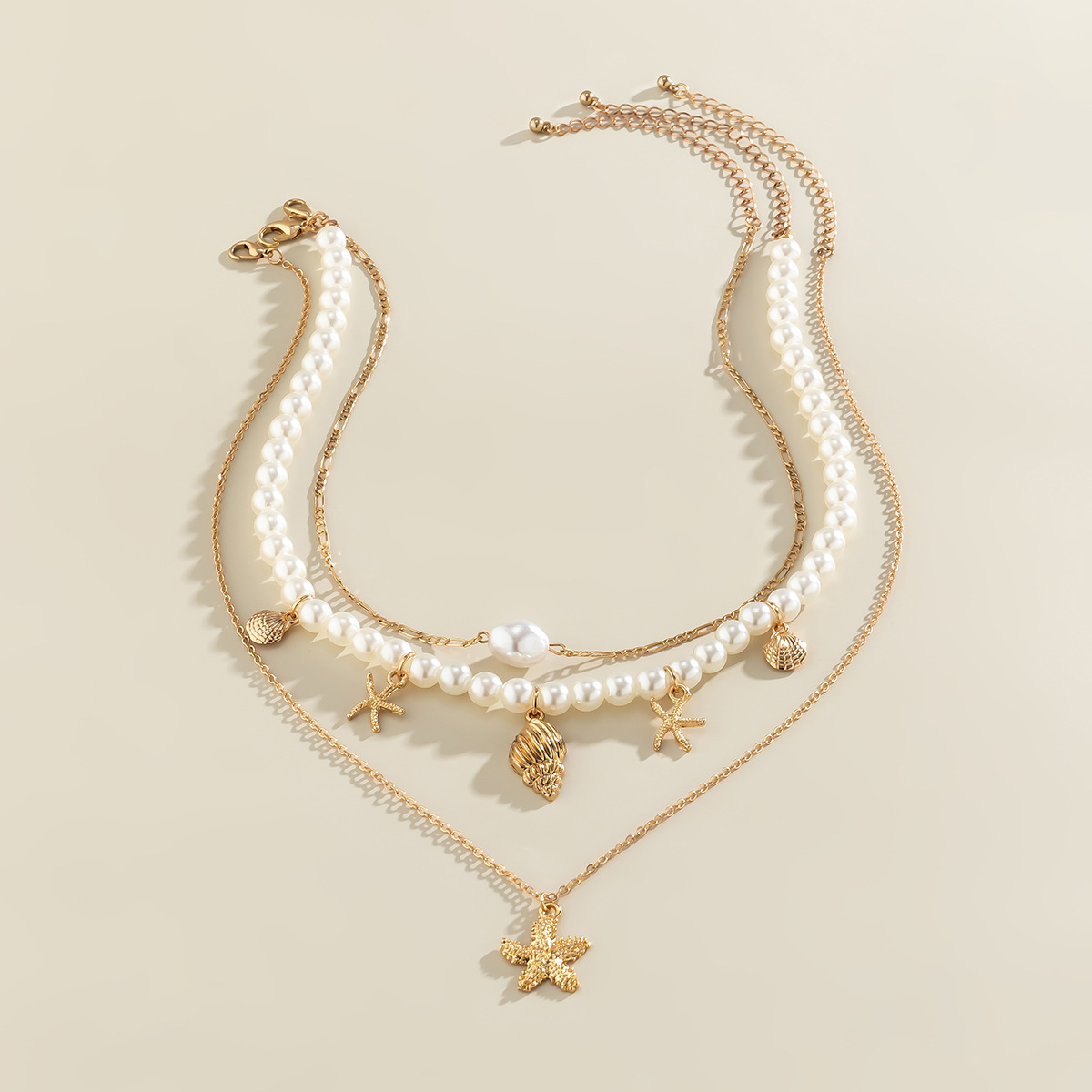 Boho-Halskette mit Muscheln und Seesternen, Vintage-Perlen-Halskette mit Quasten, Urlaubs- und Strandkette, Schmuck für Frauen und Mädchen_voghion.com