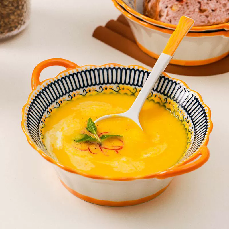 Керамическая миска с двумя ушами бытовая миска для лапши миска рамен с ушами ретро дорогой термостойкий десерт миска крупная миска оптовая поставка