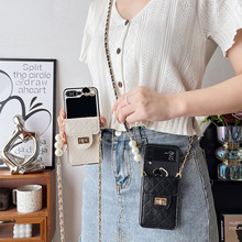 爱心锁扣钱包手机壳适用三星zflip5折叠屏翻盖式6斜挎链7背带轻奢