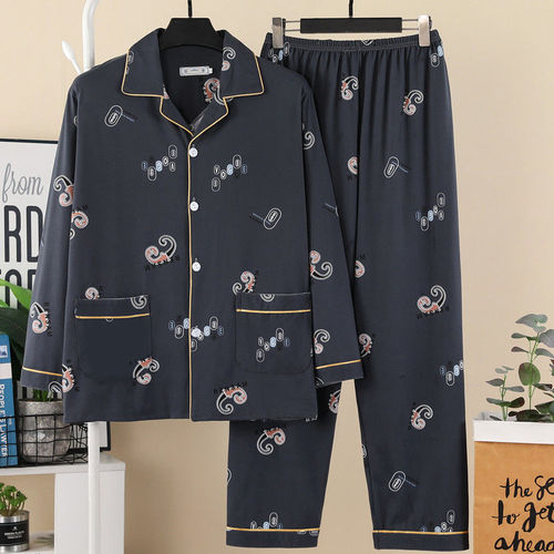 Men's pajama set with long sleeves, 100% pure cotton, spring and autumn style, for young men and boys, summer, autumn and winter home wear set
