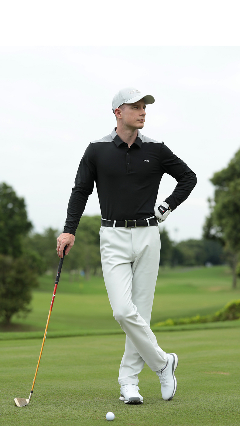 Áo polo golf nam dài tay phối màu cổ bẻ — KUZ166-Quần Đen, YF651-Áo màu trắng, YF651-Áo màu đen, KUZ166-Quần kaki chi tiết 13