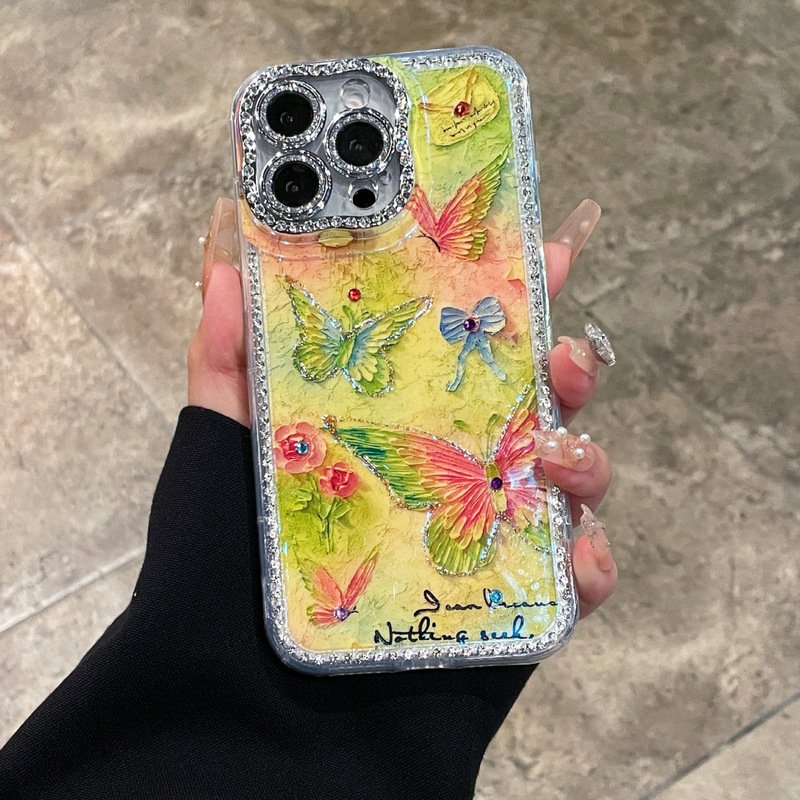 新しいフラッシュドリルのフレームの青い携帯のケースはiphone16 proの油絵15 14 13高級12の全包に適用されます。|undefined