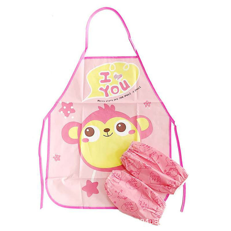 어린이 앞치마 + 소매 _ 핑크 원숭이