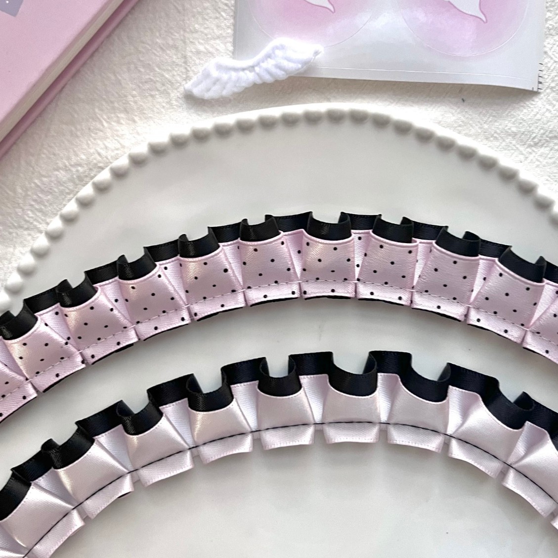 2.5cm双层黑粉波点花边装饰发饰Diy手作娃衣辅料材料手账素材