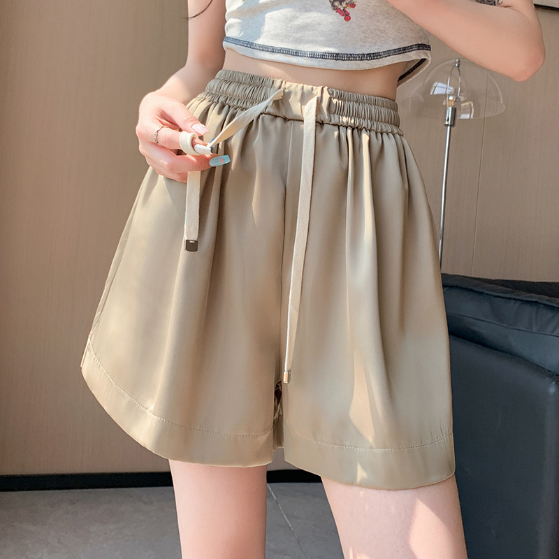冰丝醋酸缎面运动短裤女夏薄款小个子宽松显瘦a字五分阔腿休闲裤|undefined
