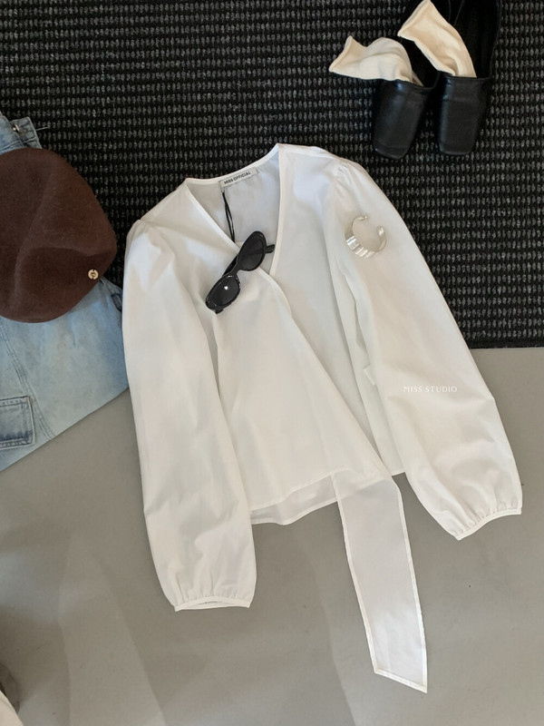 【MISS密思家正品店】极简气质侧边系带假一片式小衫女装33722|undefined