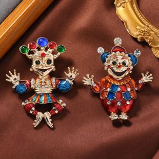 Retro glaze personalized clown brooch ins style exaggerated holiday corsage anti-exposure pin dual-purpose coat accessories
