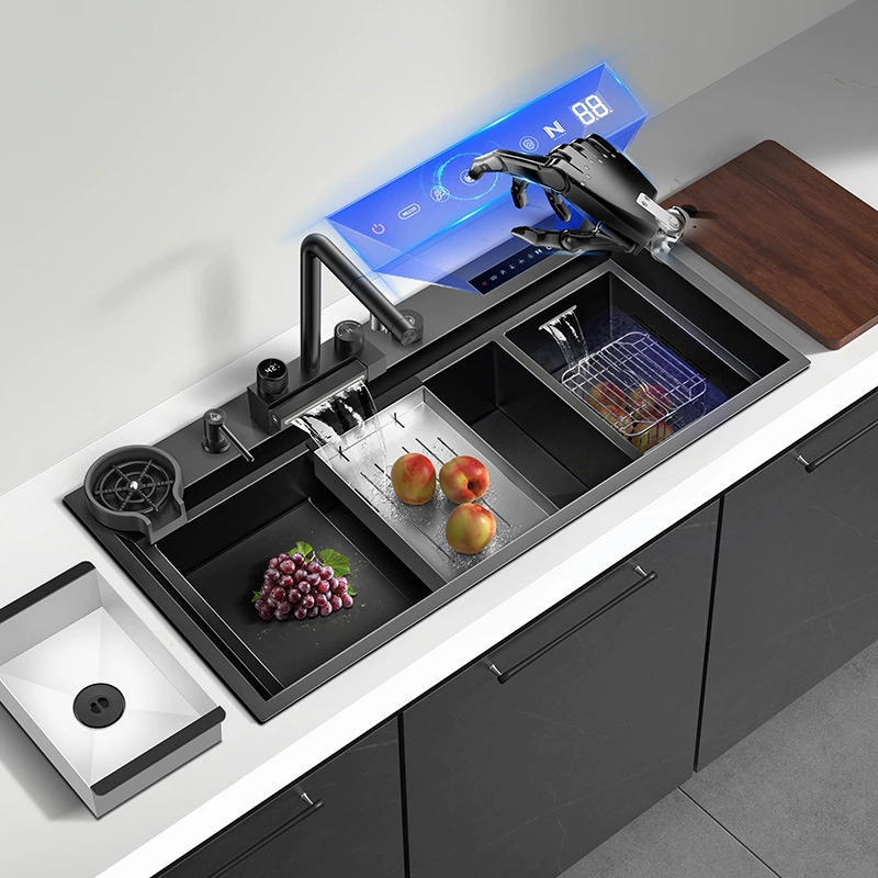 Nilozhi Kitchen 304 Нержавеющая сталь раковина Интеллектуальная очистка Большой одинарный резец мытьёPot фрукты овощи дезинфекция Машина Набор мытья