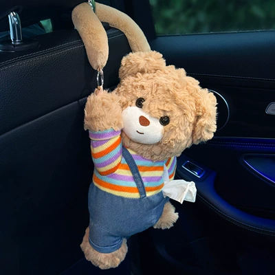 Car Tissue Box Hanging 2025 New Cute and Beautiful Doll Car Tissue Hanging Bag Female Car Tissue Box (Car tissue box/set) - rainbow-overalls-bear-tissue-box