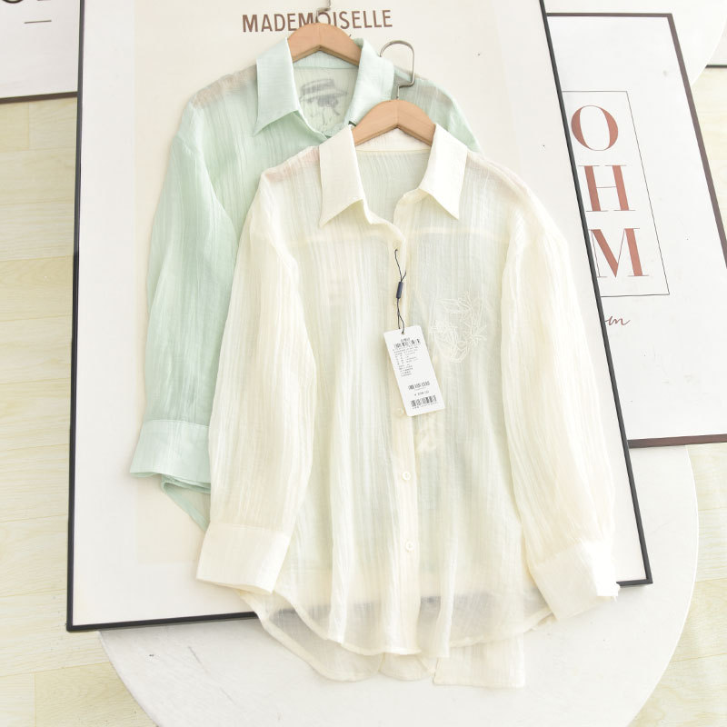 Japanese Style 2025 Pocket Embroidery Design Back Slit Thin Slimming Casual Loose Sun Protection Shirt Top