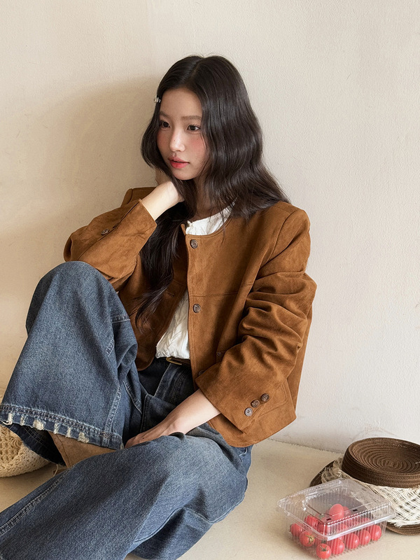 【秋日街角】歌铭仿麂皮绒短款外套女秋季新款韩系通勤风衣N554C|undefined