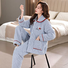 冬季珊瑚绒夹棉睡衣女三层加厚款2025年新款法兰绒女士家居服套装