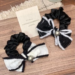 韩版黑白毛线织带珠花发绳高级感发圈甜美发饰发圈皮筋