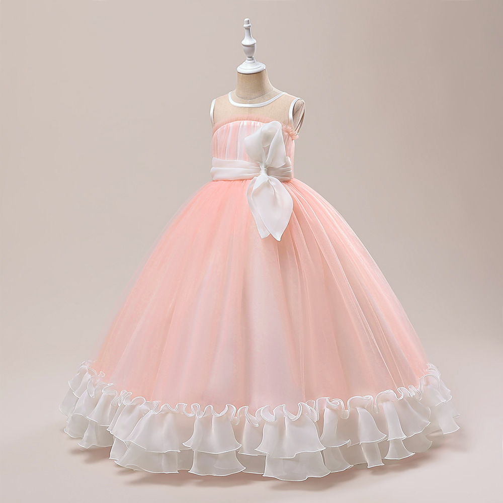 Amazon nuevas niñas vestido largo malla arco vestido de novia vestido de niña de las flores vestido de princesa vestido de fiesta