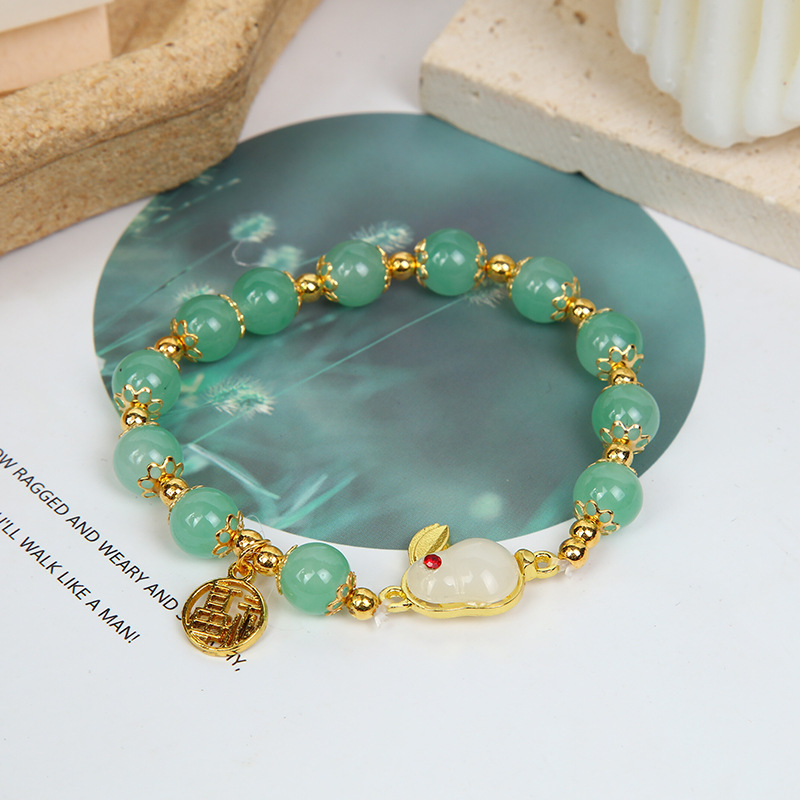 Qian Tu no medida Jade conejo pulsera femenina ins nicho diseño Hetian Yu conejo pulsera regalo del Día de San Valentín para la novia