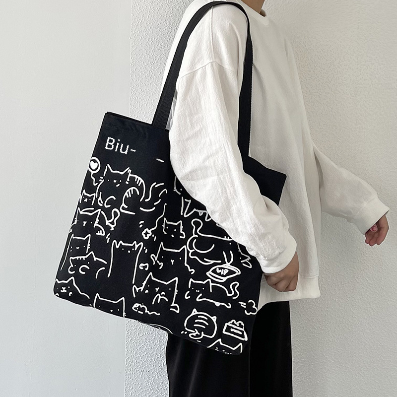 2024 Art Design Carino Animale Dipinto a Mano Illustrazione Borsa a Tracolla Borsa da Scuola Borsa Artistica Retro Grande Capacità Borsa in Tela Donna_voghion.com
