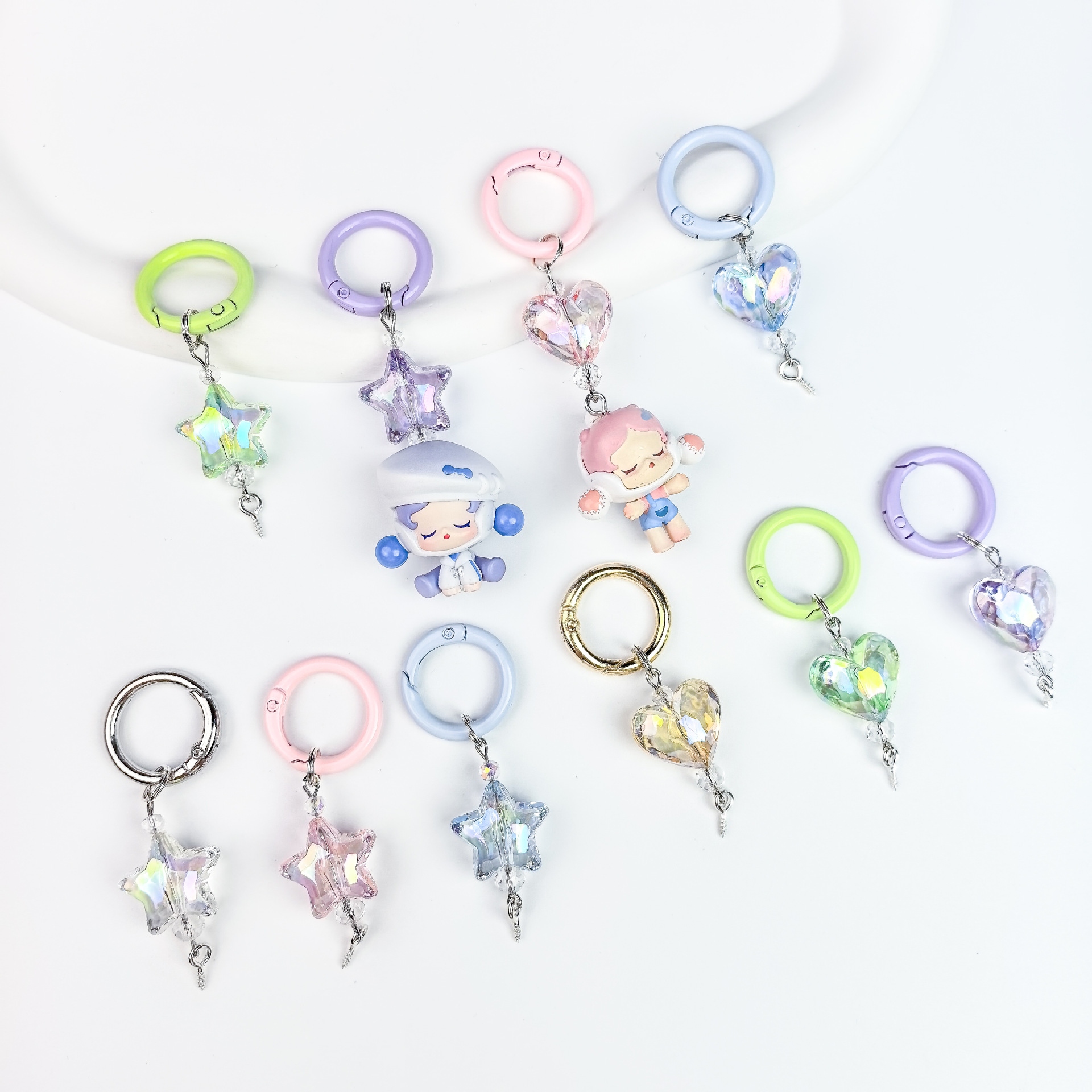 New Uv Transparent Heart Star Colorful Keychain Horn Nail Cute Blind Box DIY Pendant Mobile Phone Hanging Wholesale