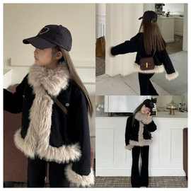 女童时髦加绒牛仔套装秋冬2025新款洋气儿童加厚冬装中大童两件套